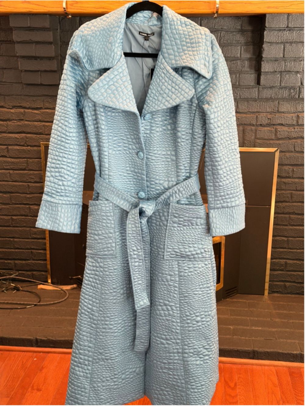 Samuel Dong Alligator Quilted Trench Coat, Size L, Ice Blue (NWT) Various Sizes